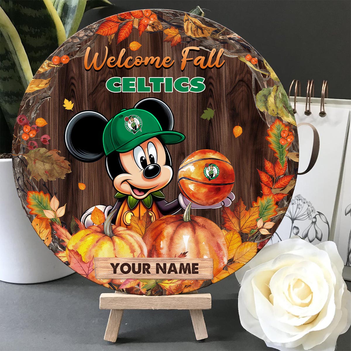 Sportswearmerch Boston Celtics NBA x Mickey Round Wooden Sign For Fan