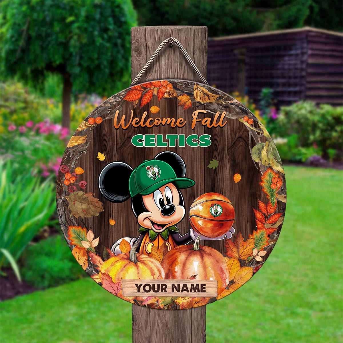 Sportswearmerch Boston Celtics NBA x Mickey Round Wooden Sign For Fan