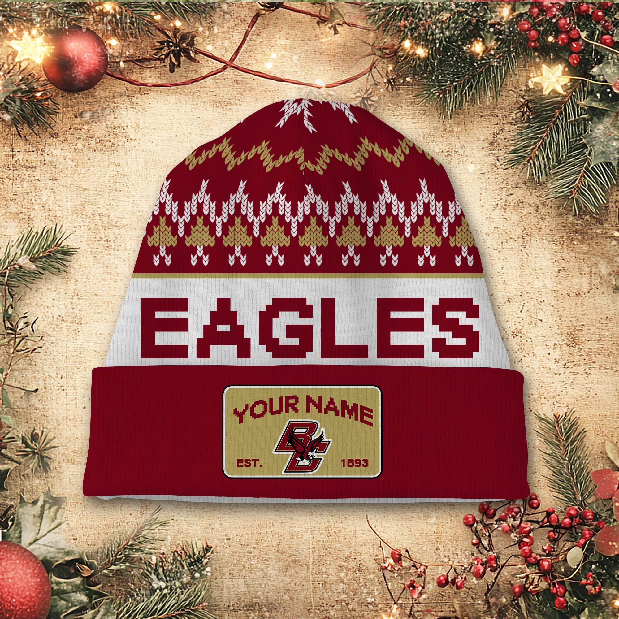 Sportswearmerch Boston College Eagles NCAA Christmas Beanie Hat For Fan