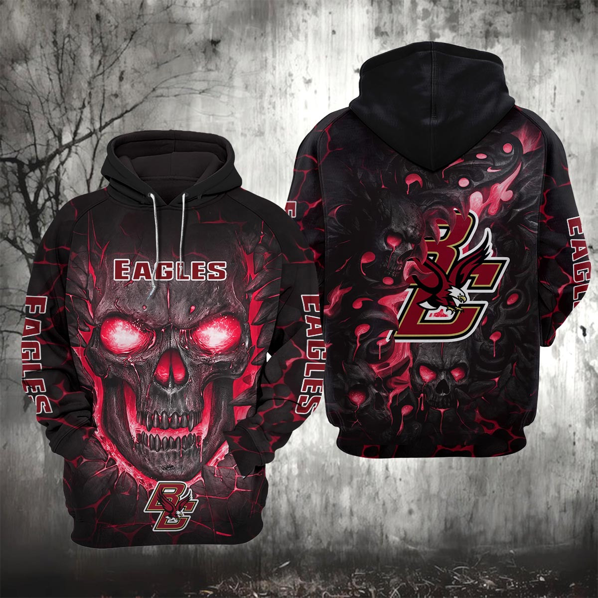 Sportswearmerch Boston College Eagles NCAA Lava Skull Hoodie For Fan