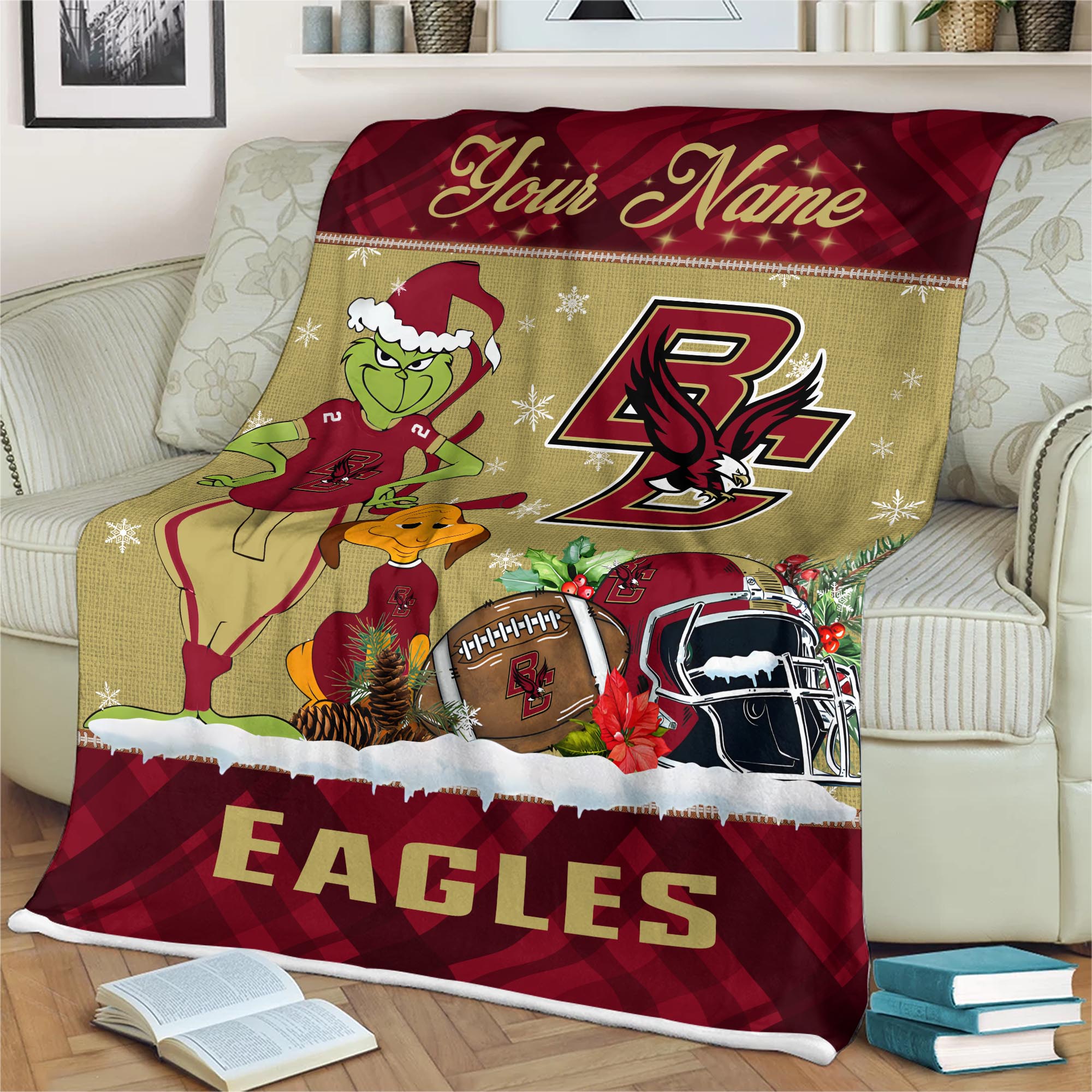 Sportswearmerch Boston College Eagles NCAA x Grinch Christmas Fleece Blanket For Fan