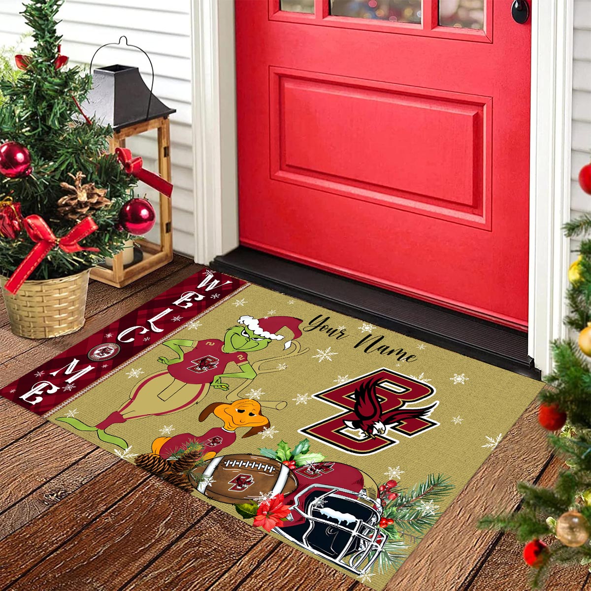Sportswearmerch Boston College Eagles NCAA x Grinch Christmas Welcome Football Doormat For Fan