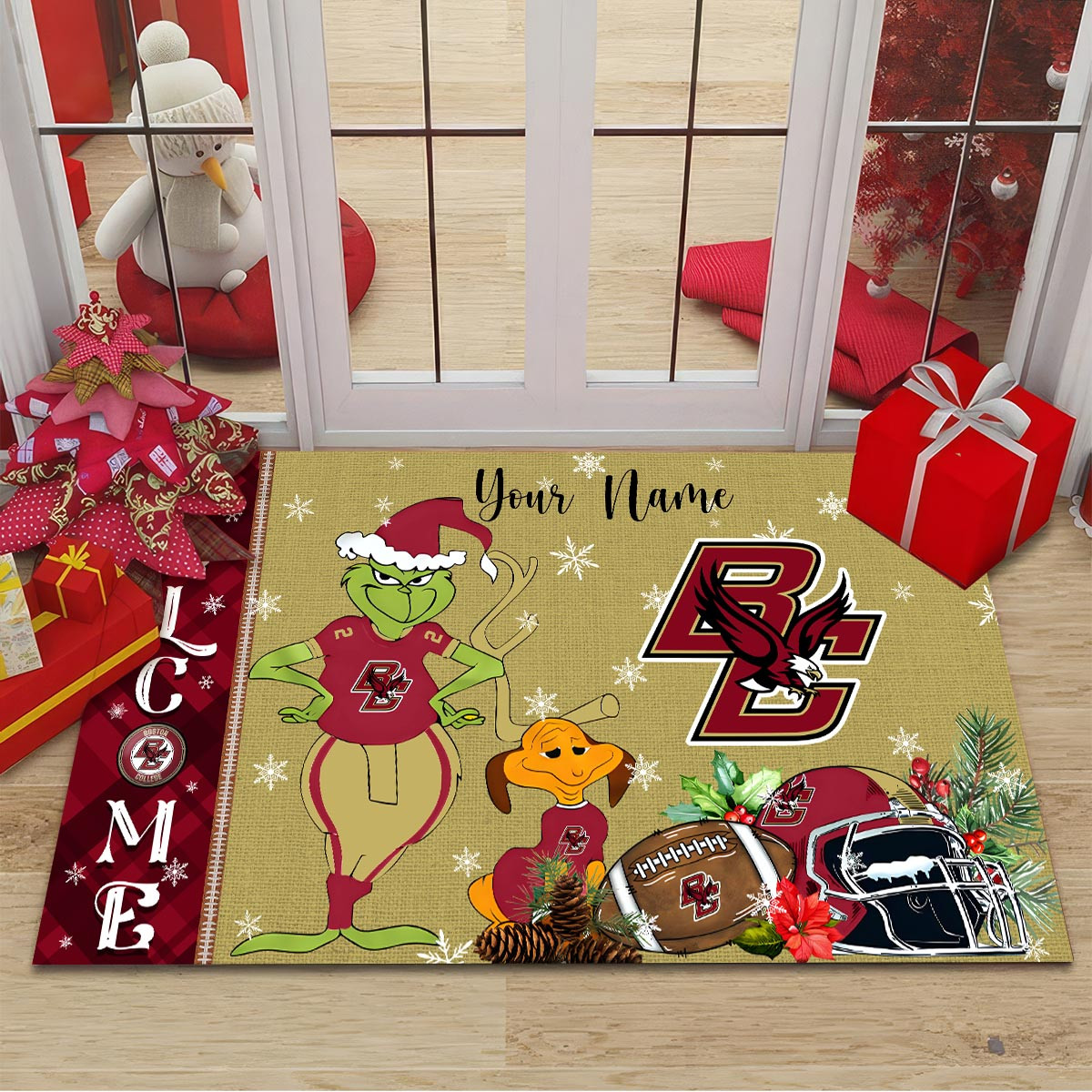 Sportswearmerch Boston College Eagles NCAA x Grinch Christmas Welcome Football Doormat For Fan