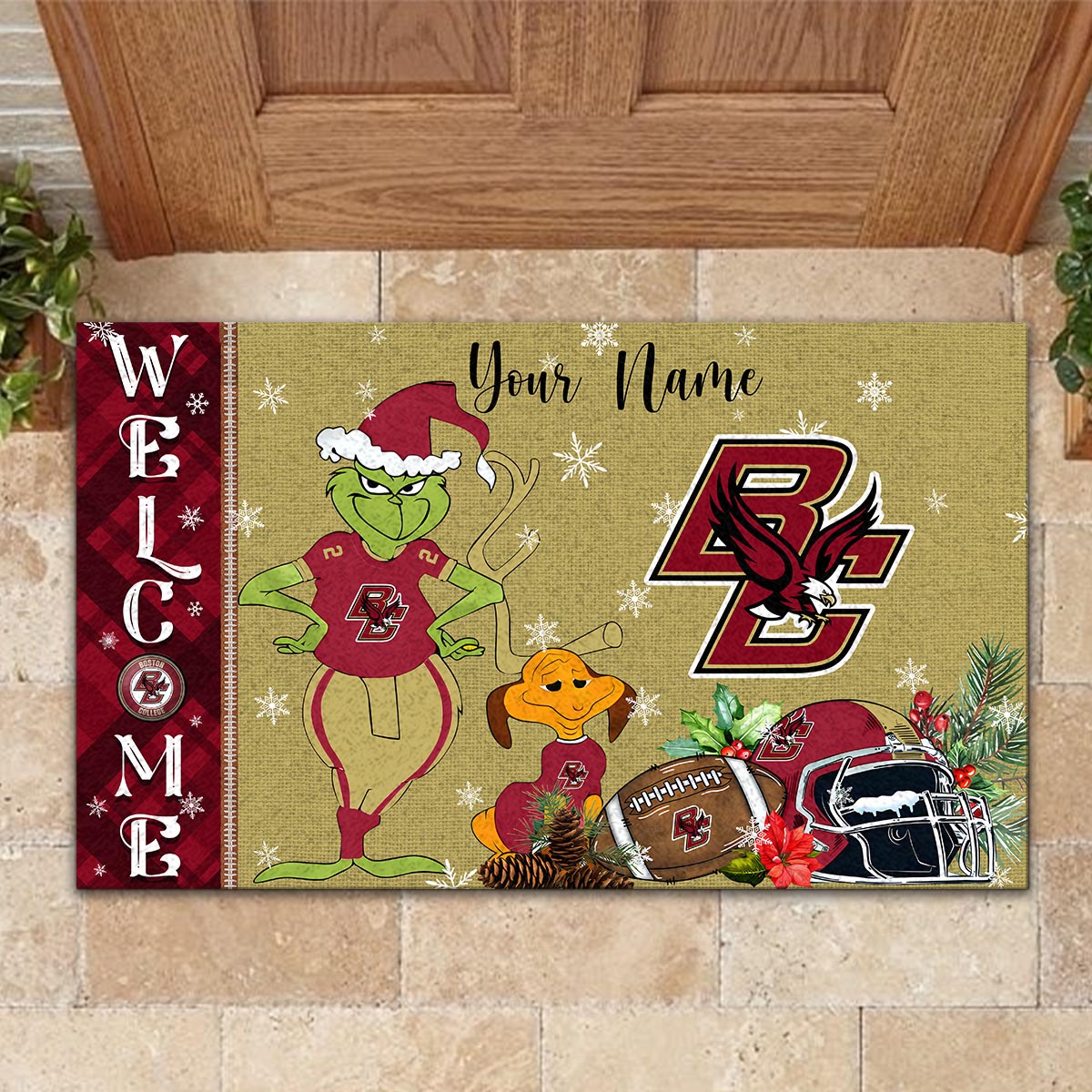 Sportswearmerch Boston College Eagles NCAA x Grinch Christmas Welcome Football Doormat For Fan