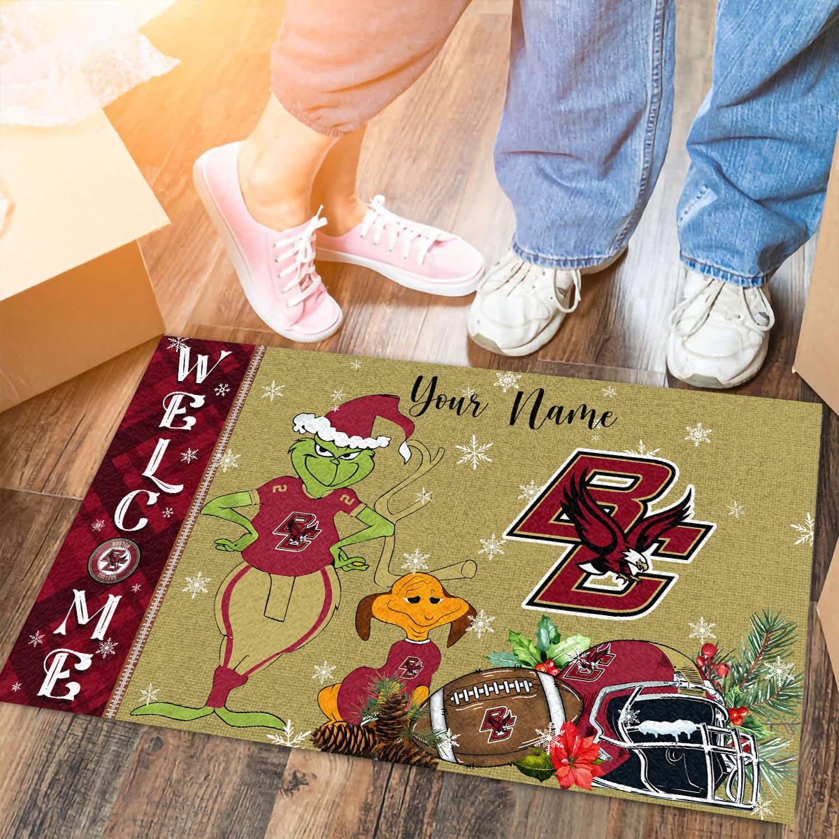 Sportswearmerch Boston College Eagles NCAA x Grinch Christmas Welcome Football Doormat For Fan