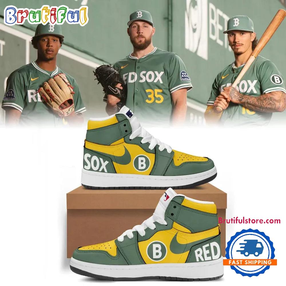 Sportswearmerch Boston Red Sox MLB Green 2025 City Connect AJ1 High Sneakers Shoes For Men And Women