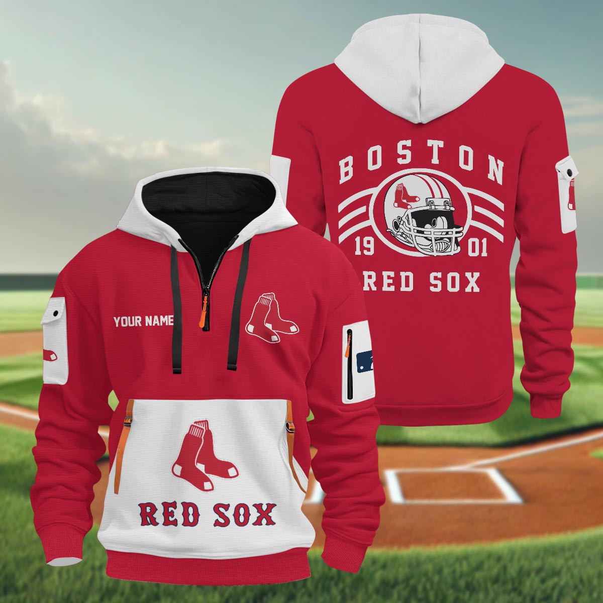 Sportswearmerch Boston Red Sox MLB Half Zip Hoodie Personalized For Fan
