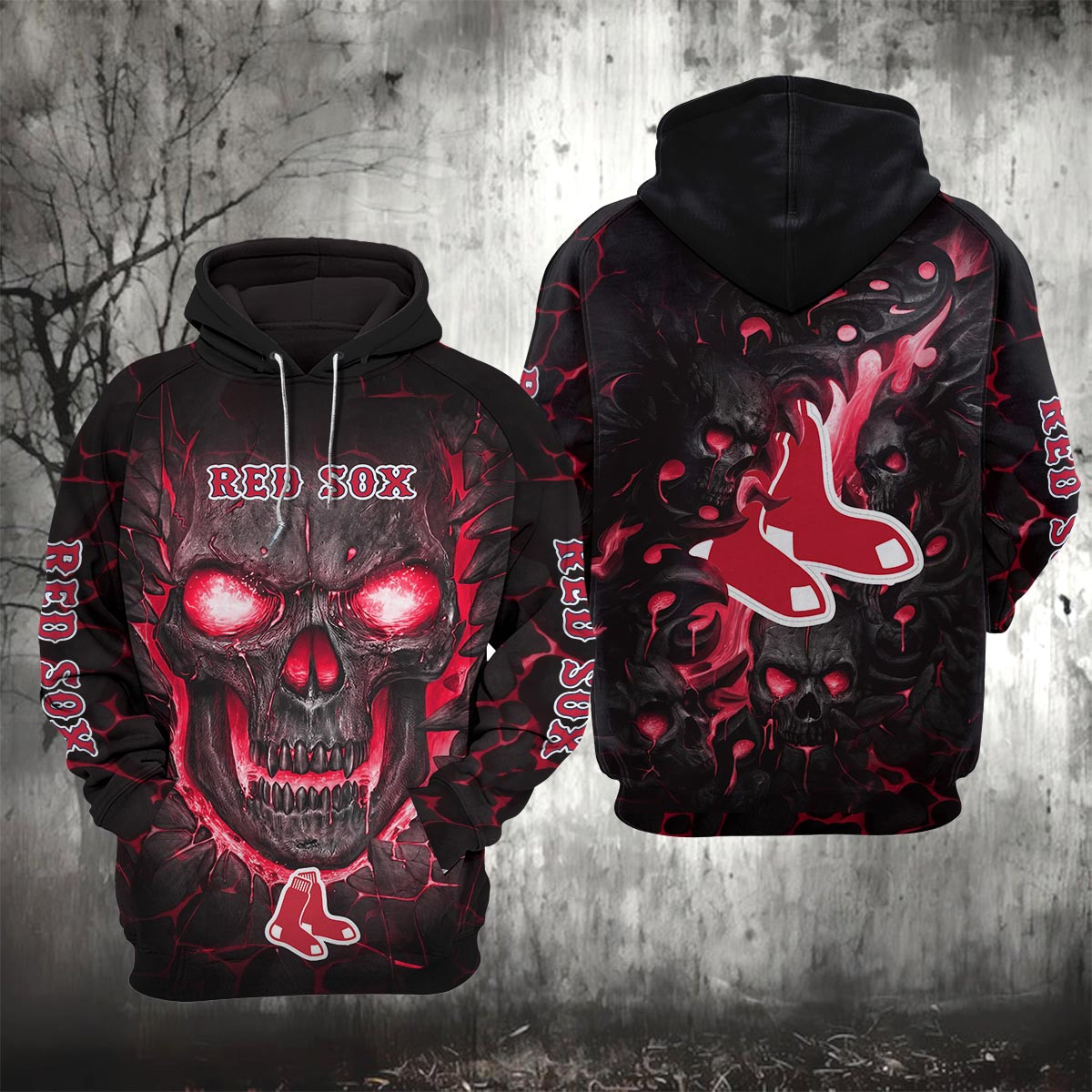 Sportswearmerch Boston Red Sox MLB Lava Skull Hoodie For Fan