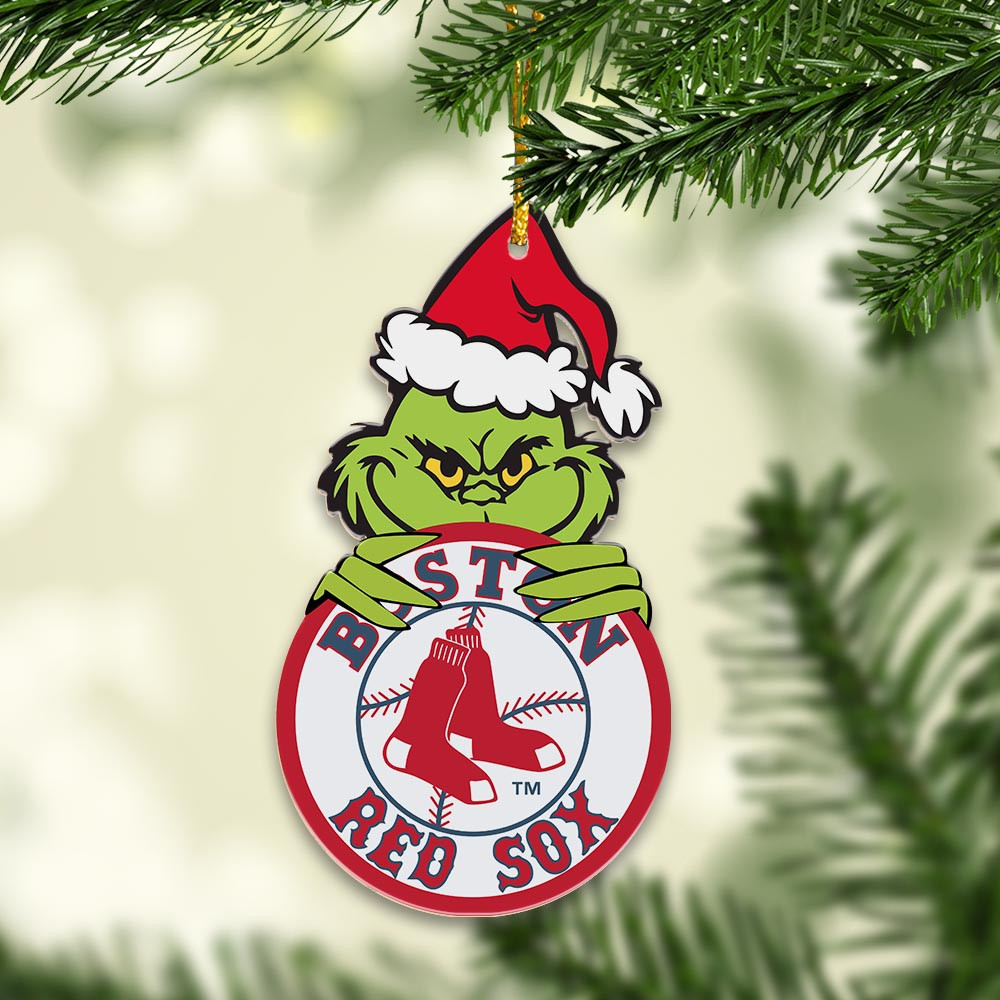 Sportswearmerch Boston Red Sox MLB x Grinch Christmas Acrylic Ornament For Fans