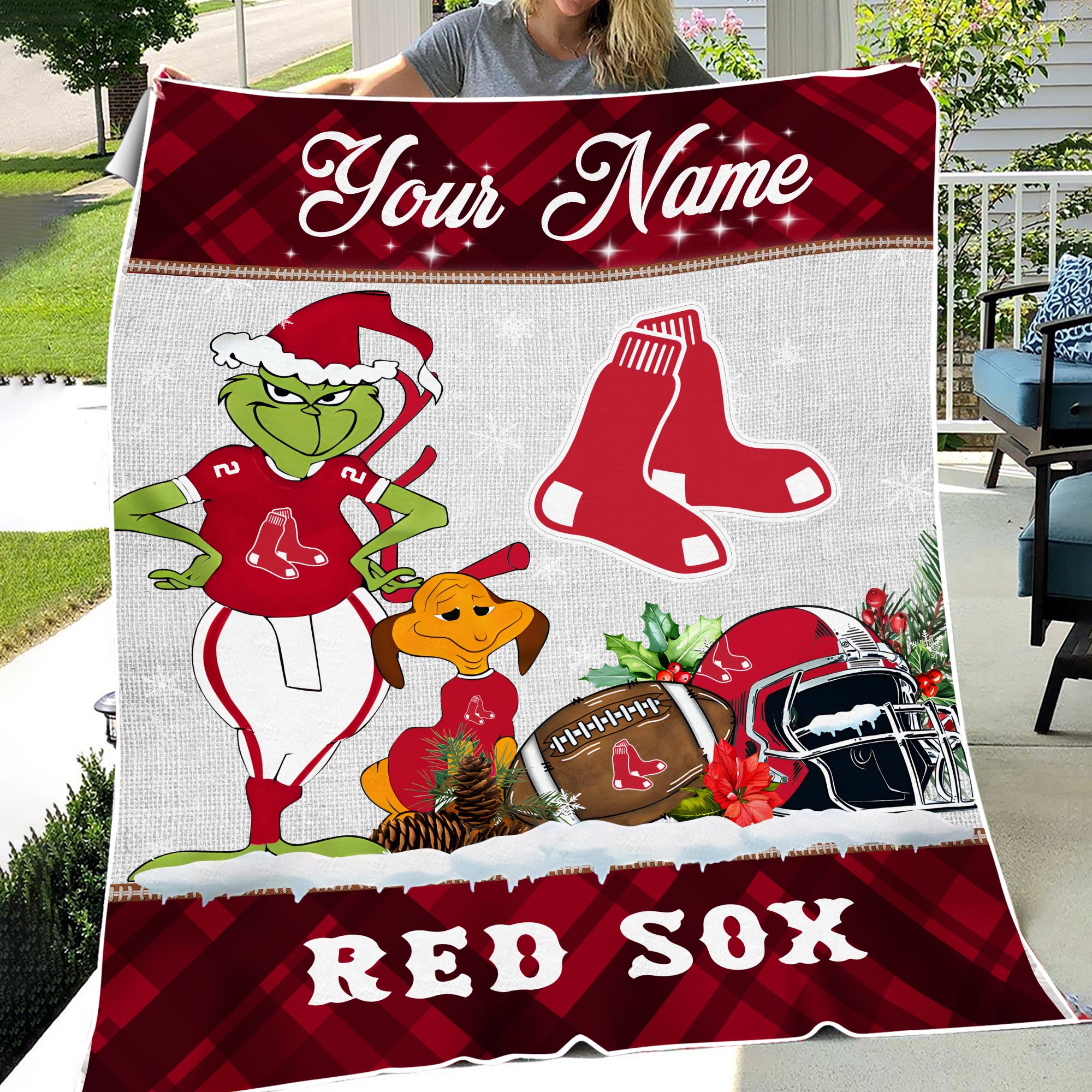 Sportswearmerch Boston Red Sox MLB x Grinch Christmas Fleece Blanket For Fan