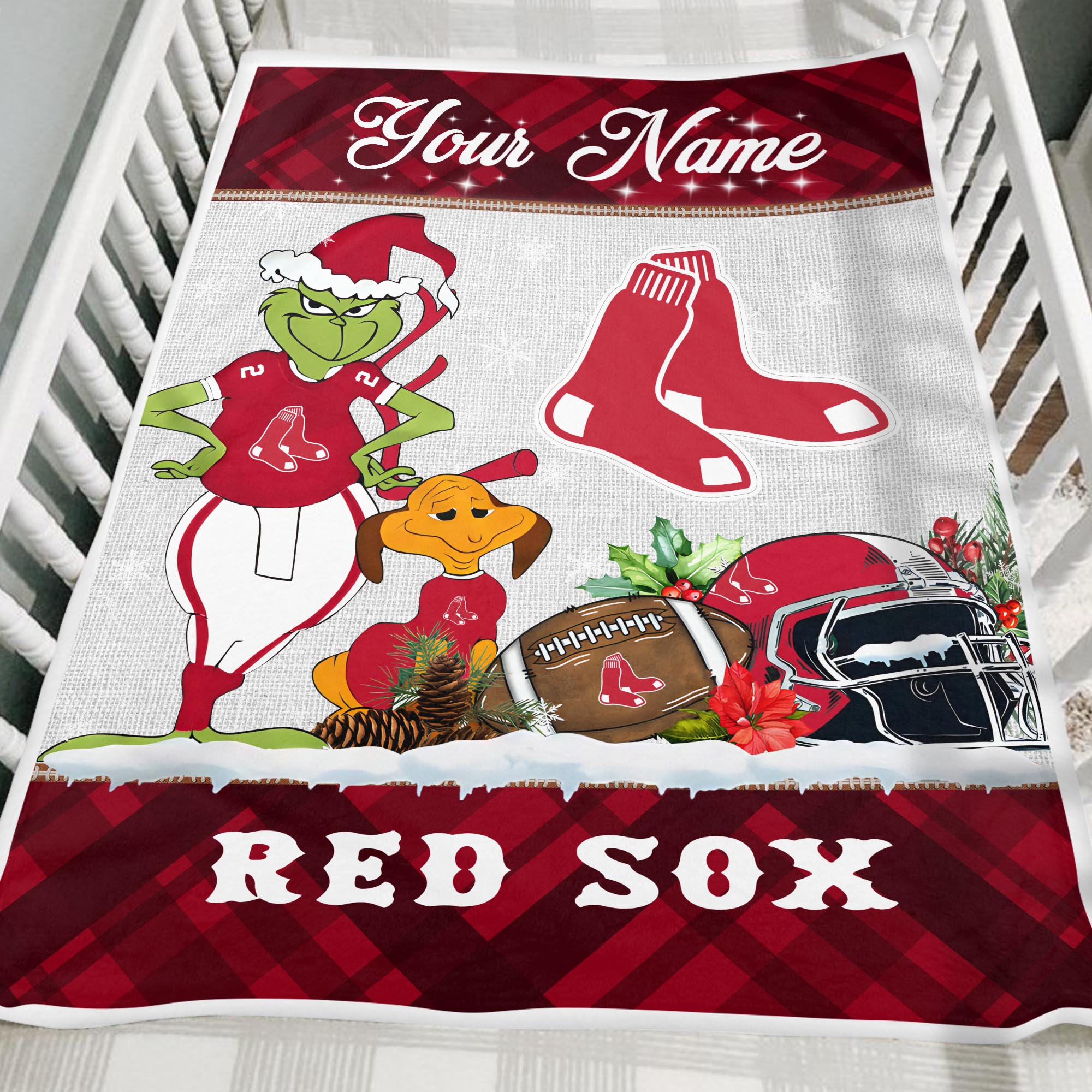 Sportswearmerch Boston Red Sox MLB x Grinch Christmas Fleece Blanket For Fan
