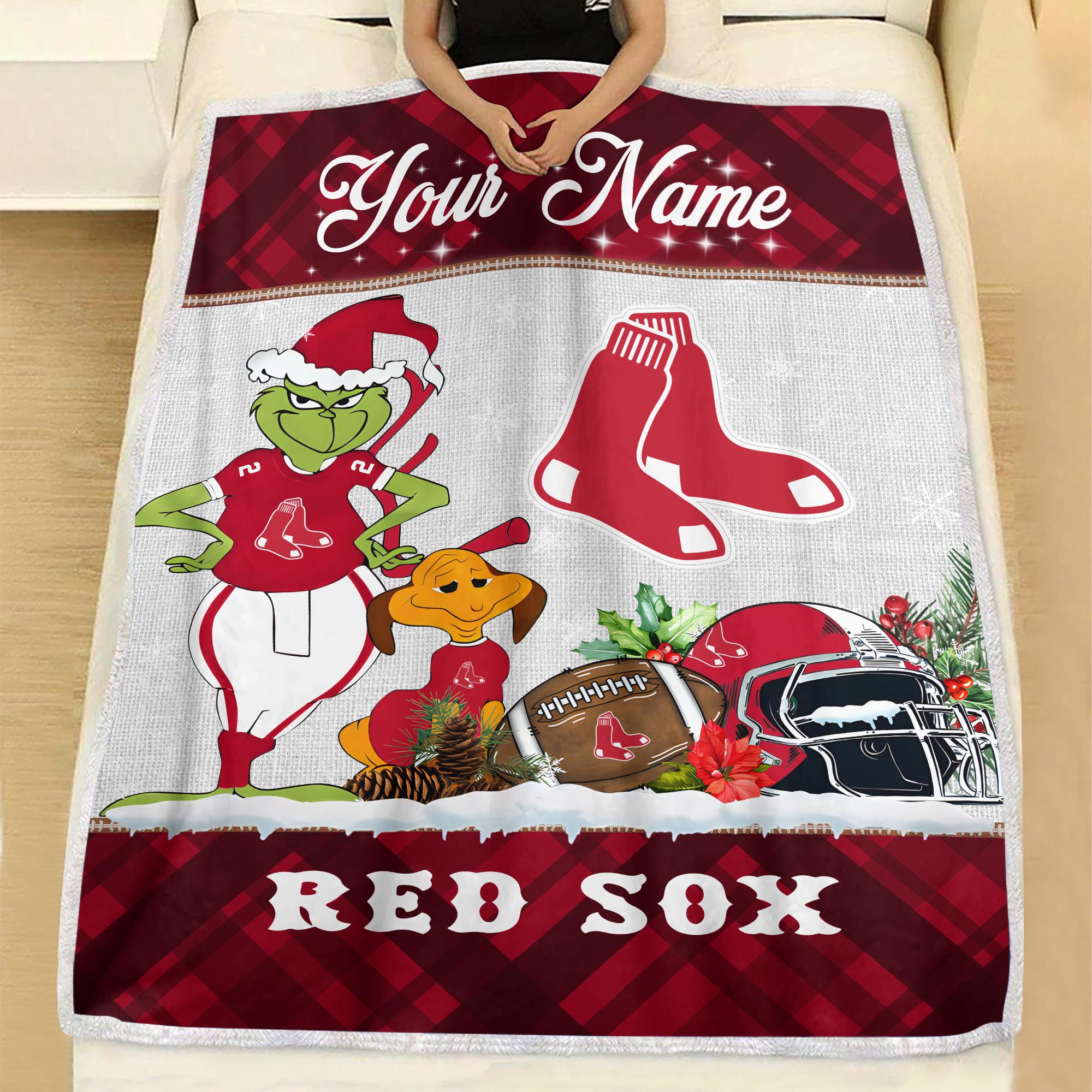 Sportswearmerch Boston Red Sox MLB x Grinch Christmas Fleece Blanket For Fan