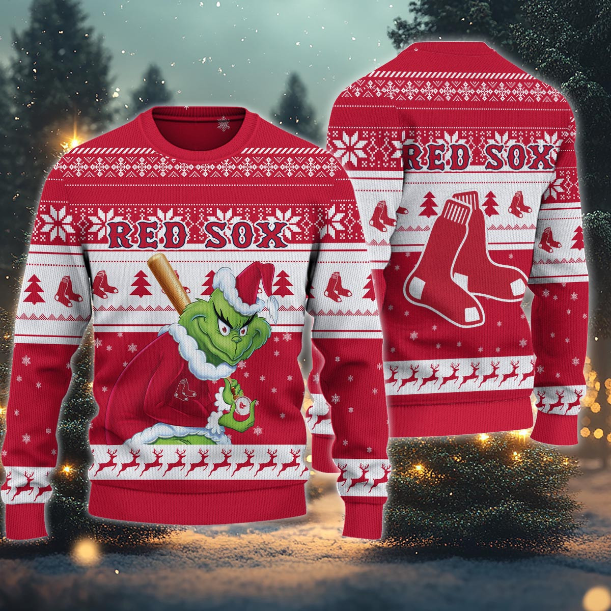 Sportswearmerch Boston Red Sox MLB x Grinch Christmas Ugly Sweater For Fans