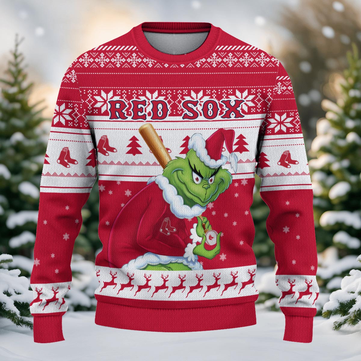 Sportswearmerch Boston Red Sox MLB x Grinch Christmas Ugly Sweater For Fans