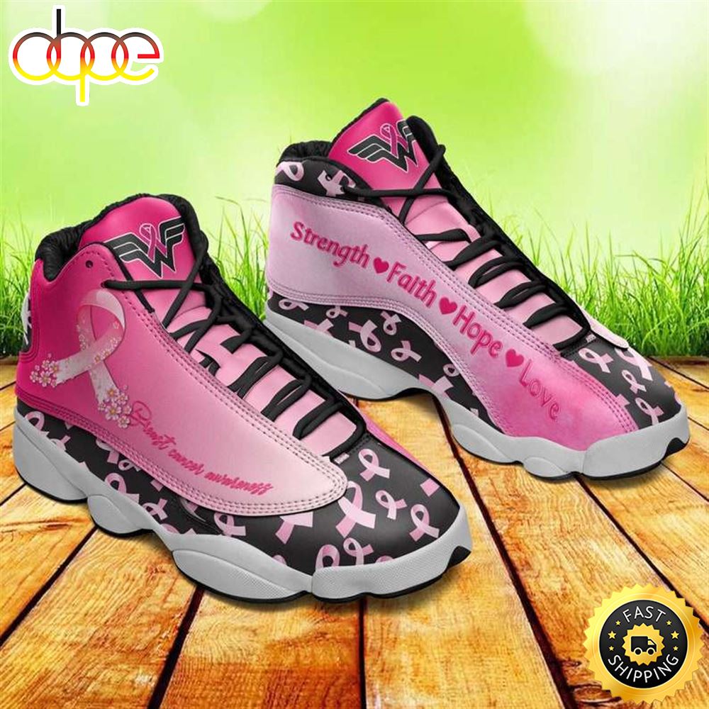 Sportswearmerch Breast Cancer Awareness Cancer Warrior Fight Pink Ribbon AJ13 Sneakers Shoes For Men And Women