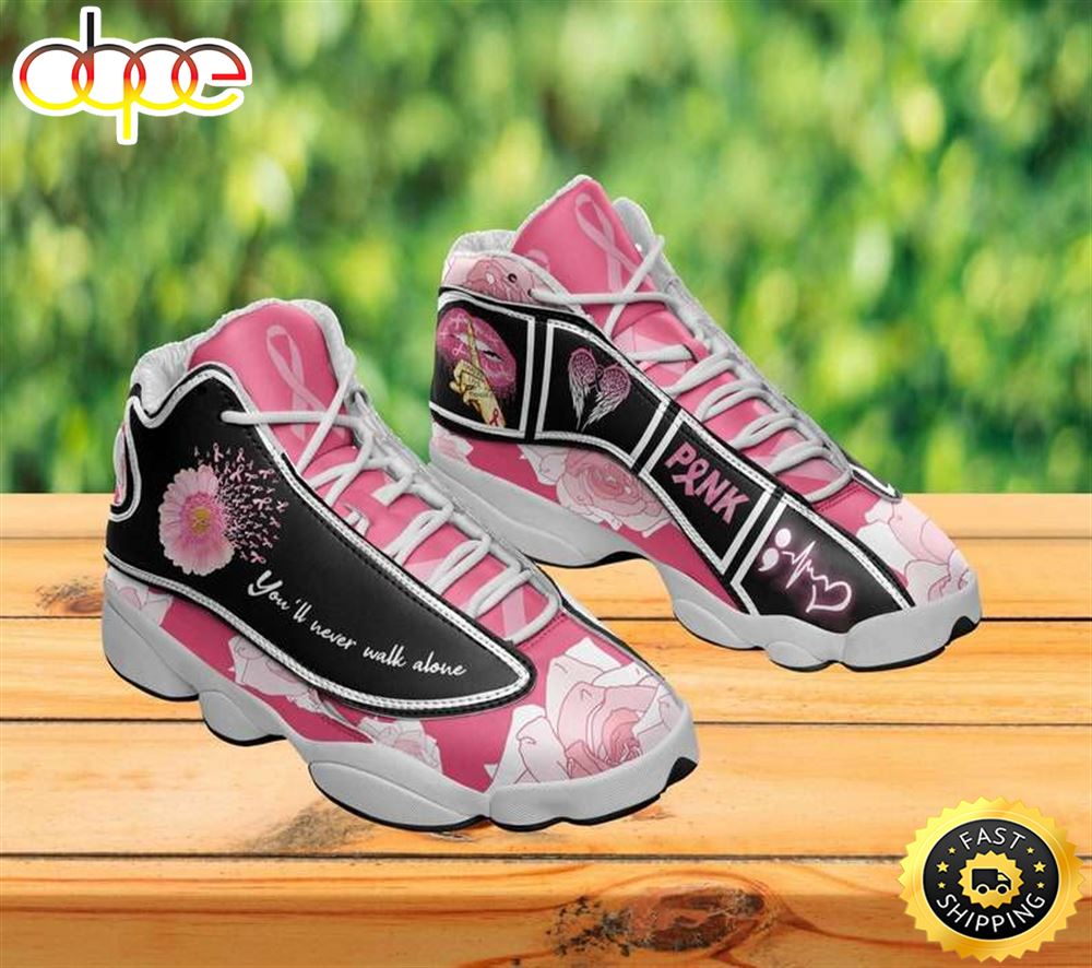 Sportswearmerch Breast Cancer Awareness Warrior Shoes Cancer Fighter AJ13 Sneakers Shoes For Men And Women