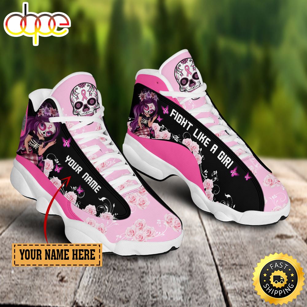 Sportswearmerch Breast Cancer Fight Like A Girl Pink Flower AJ13 Sneakers Shoes For Men And Women