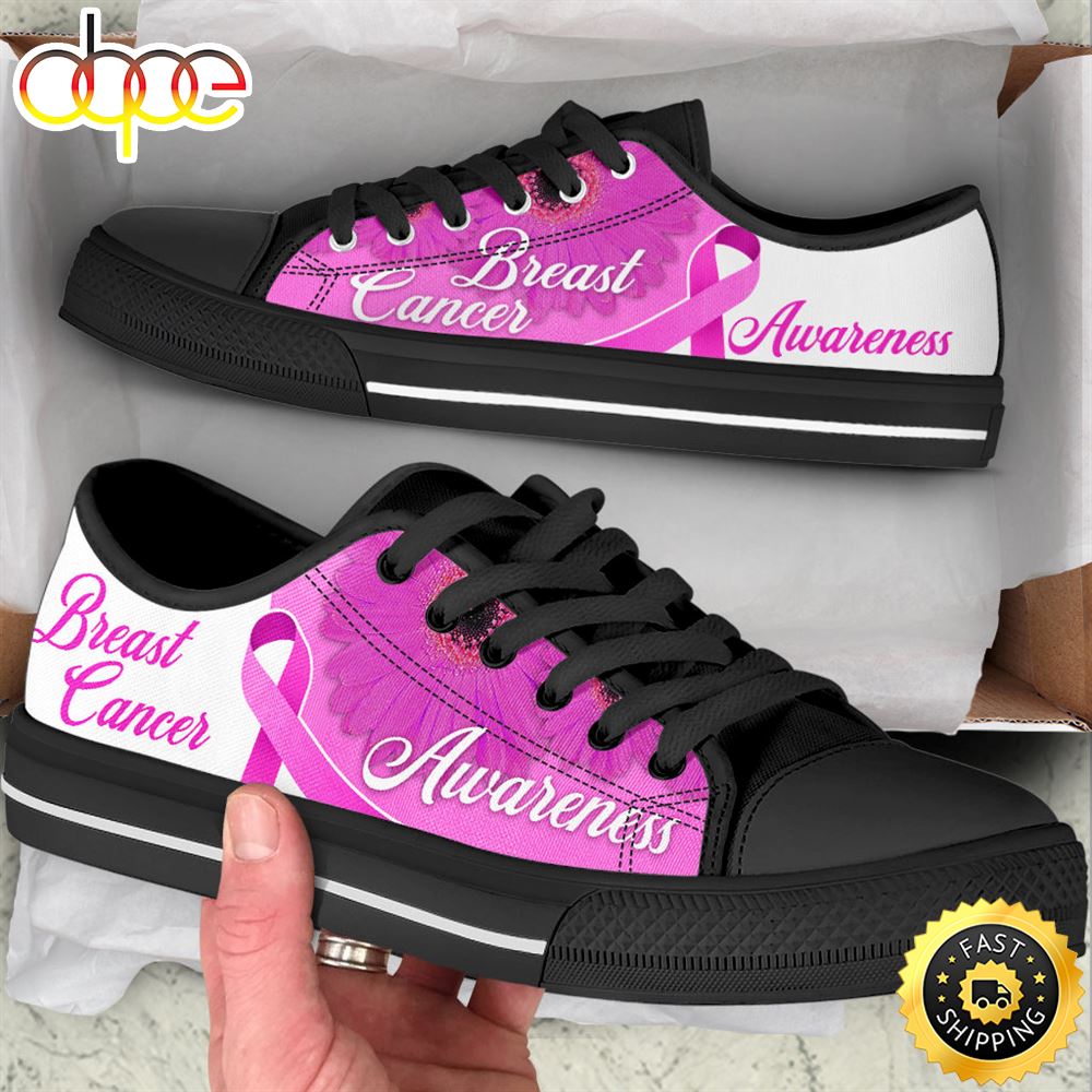 Sportswearmerch Breast Cancer Shoes Awareness Ribbon Low Top Canvas Sneakers Shoes For Men And Women