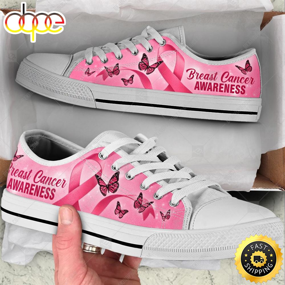 Sportswearmerch Breast Cancer Shoes Awareness Ribbon Shortcut Low Top Canvas Sneakers Shoes For Men And Women