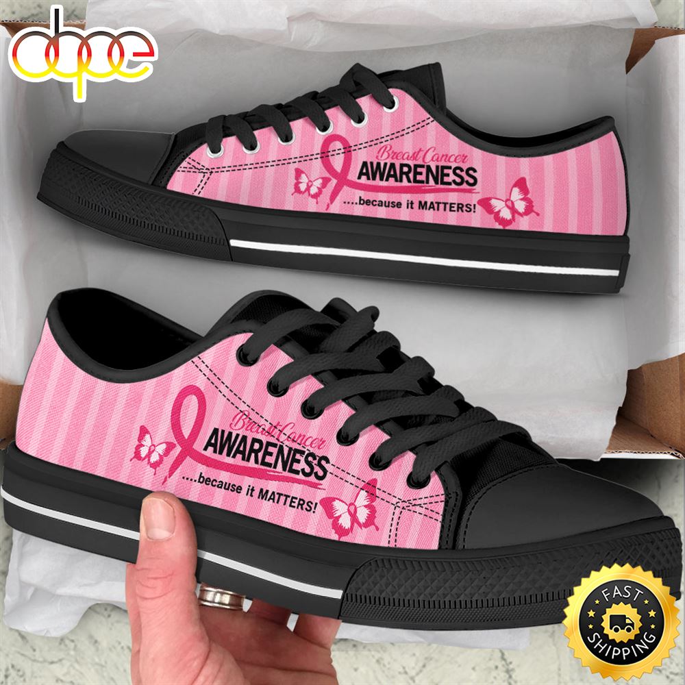 Sportswearmerch Breast Cancer Shoes Because It Matters Low Top Canvas Sneakers Shoes For Men And Women