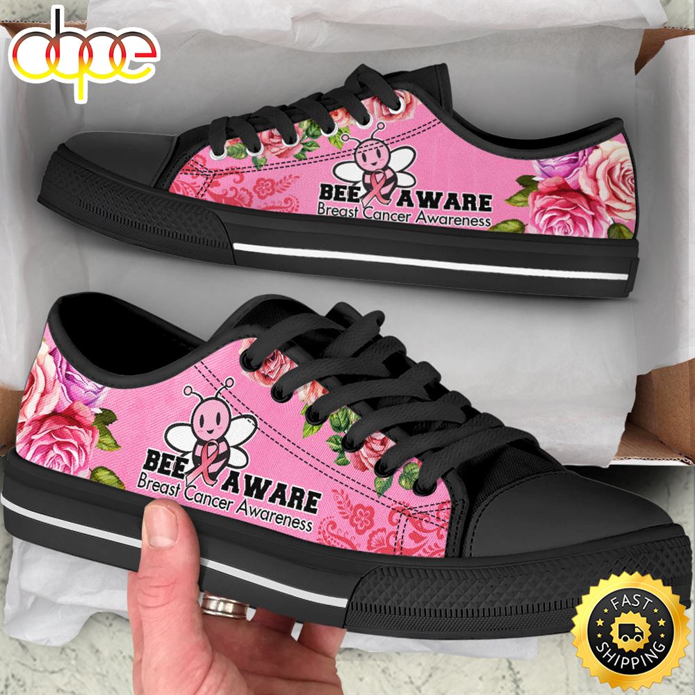 Sportswearmerch Breast Cancer Shoes Bee Aware Low Top Canvas Sneakers Shoes For Men And Women