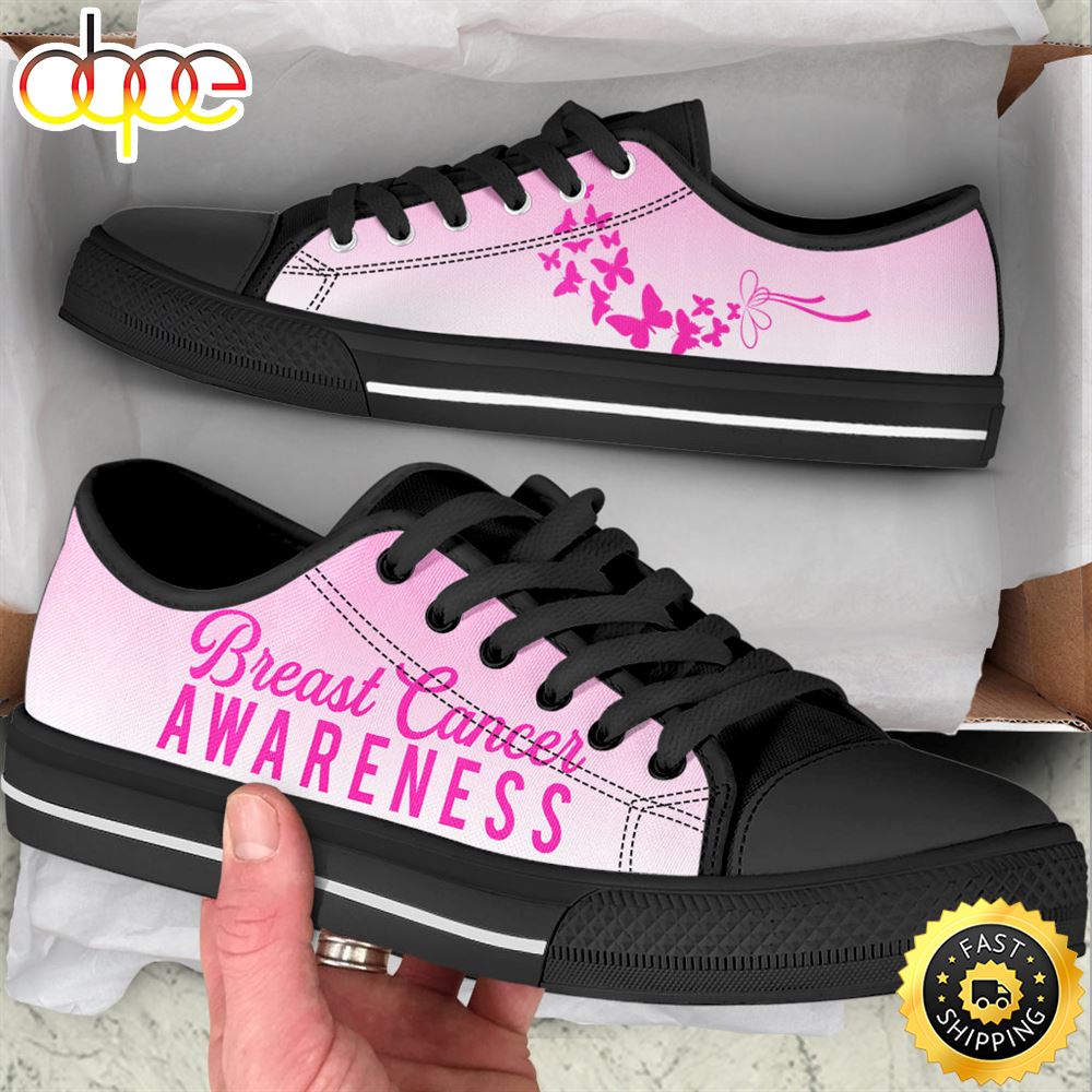 Sportswearmerch Breast Cancer Shoes Butterfly Low Top Canvas Sneakers Shoes For Men And Women