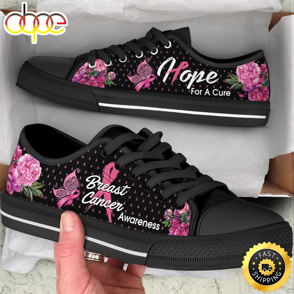 Sportswearmerch Breast Cancer Shoes Flower Low Top Canvas Sneakers Shoes For Men And Women