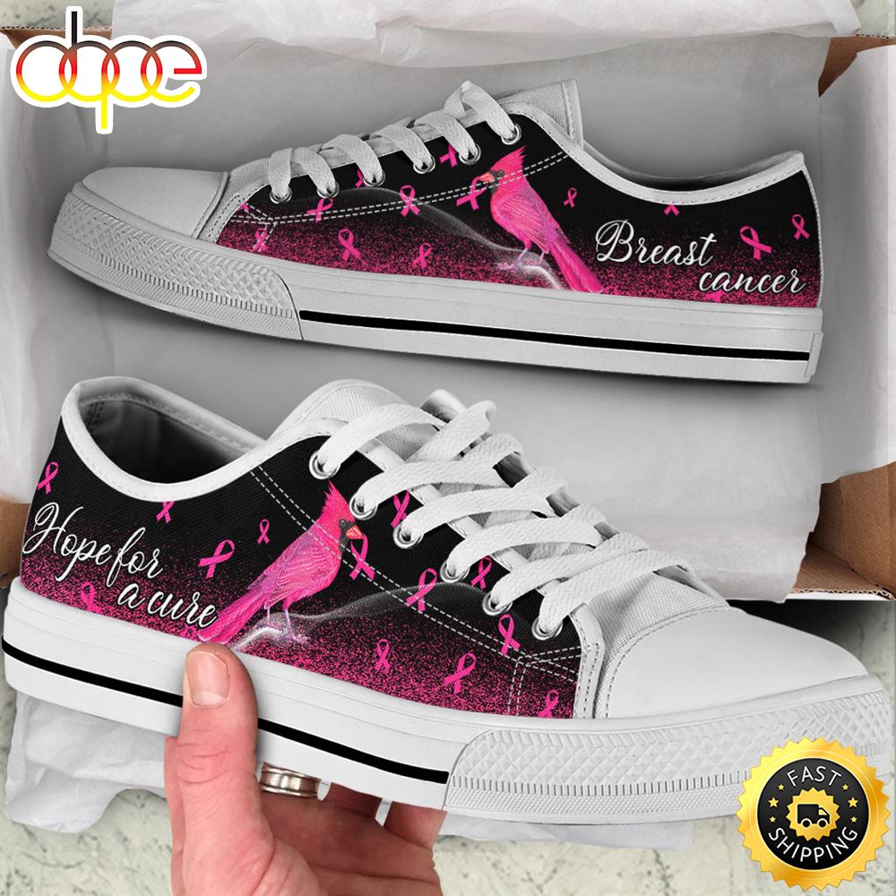 Sportswearmerch Breast Cancer Shoes Hope For A Cure Hummingbird Low Top Canvas Sneakers Shoes For Men And Women