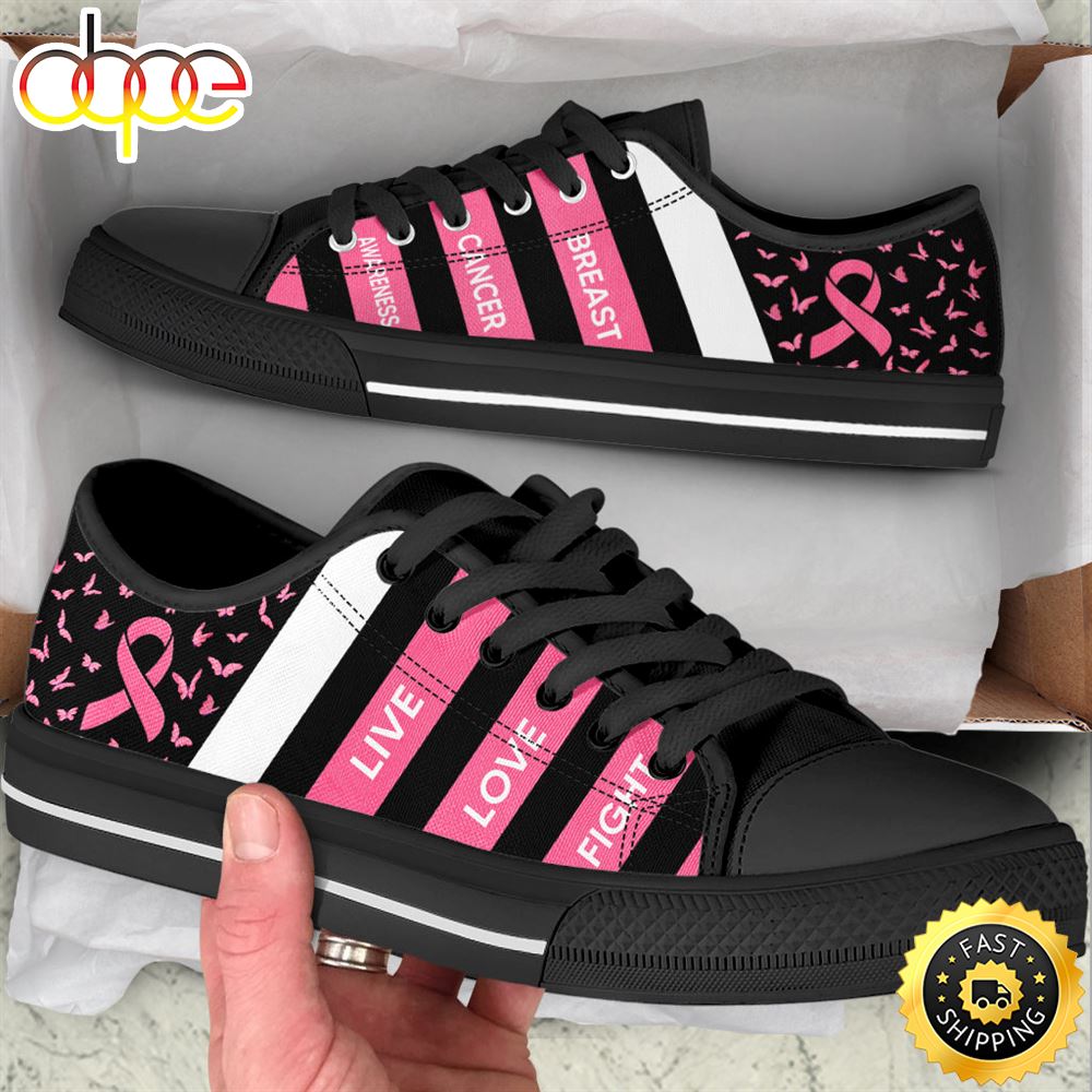Sportswearmerch Breast Cancer Shoes Plaid Low Top Canvas Sneakers Shoes For Men And Women