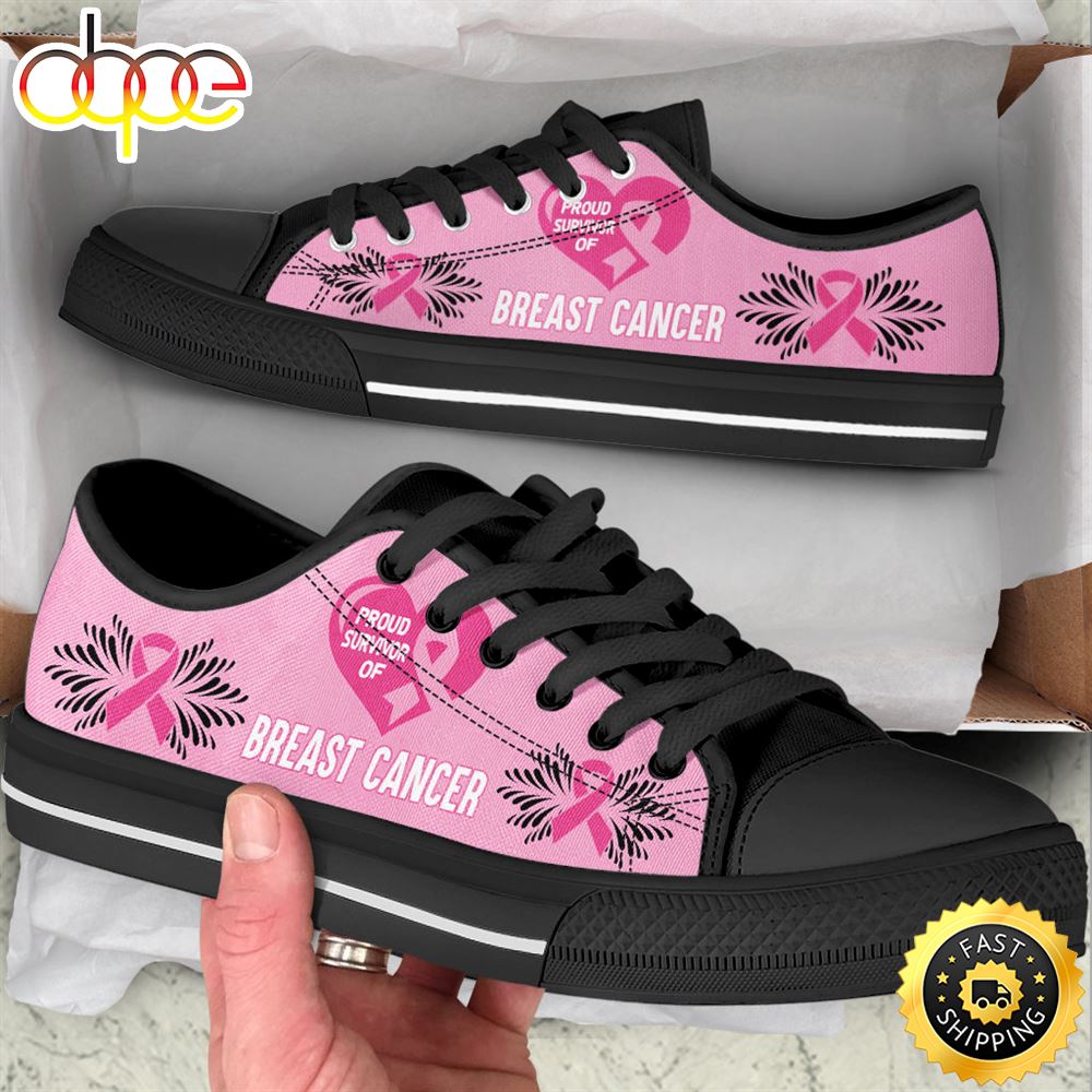 Sportswearmerch Breast Cancer Shoes Proud Survivor Of Low Top Canvas Sneakers Shoes For Men And Women