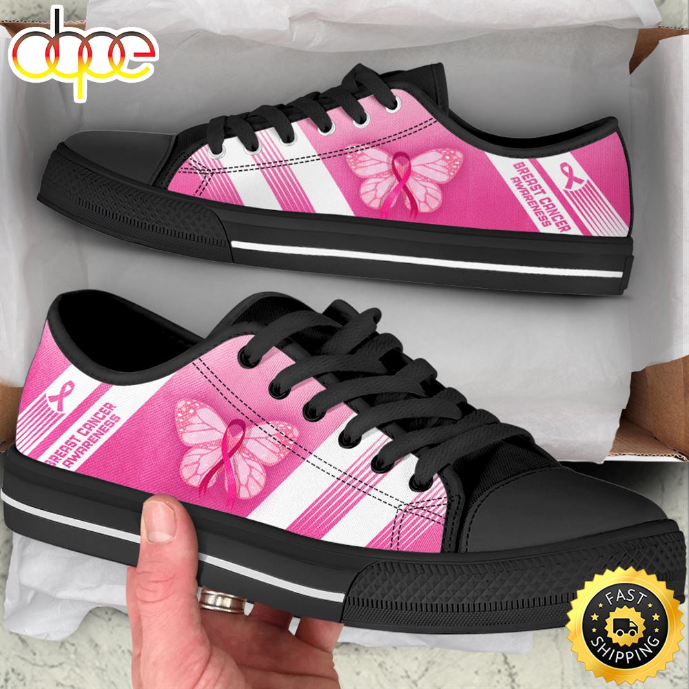 Sportswearmerch Breast Cancer Shoes Striped Low Top Canvas Sneakers Shoes For Men And Women