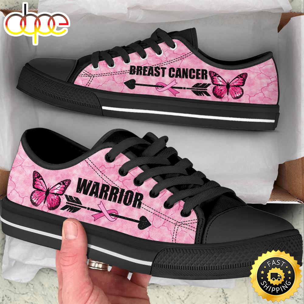 Sportswearmerch Breast Cancer Shoes Warior Ribbon & Arrow Low Top Canvas Sneakers Shoes For Men And Women