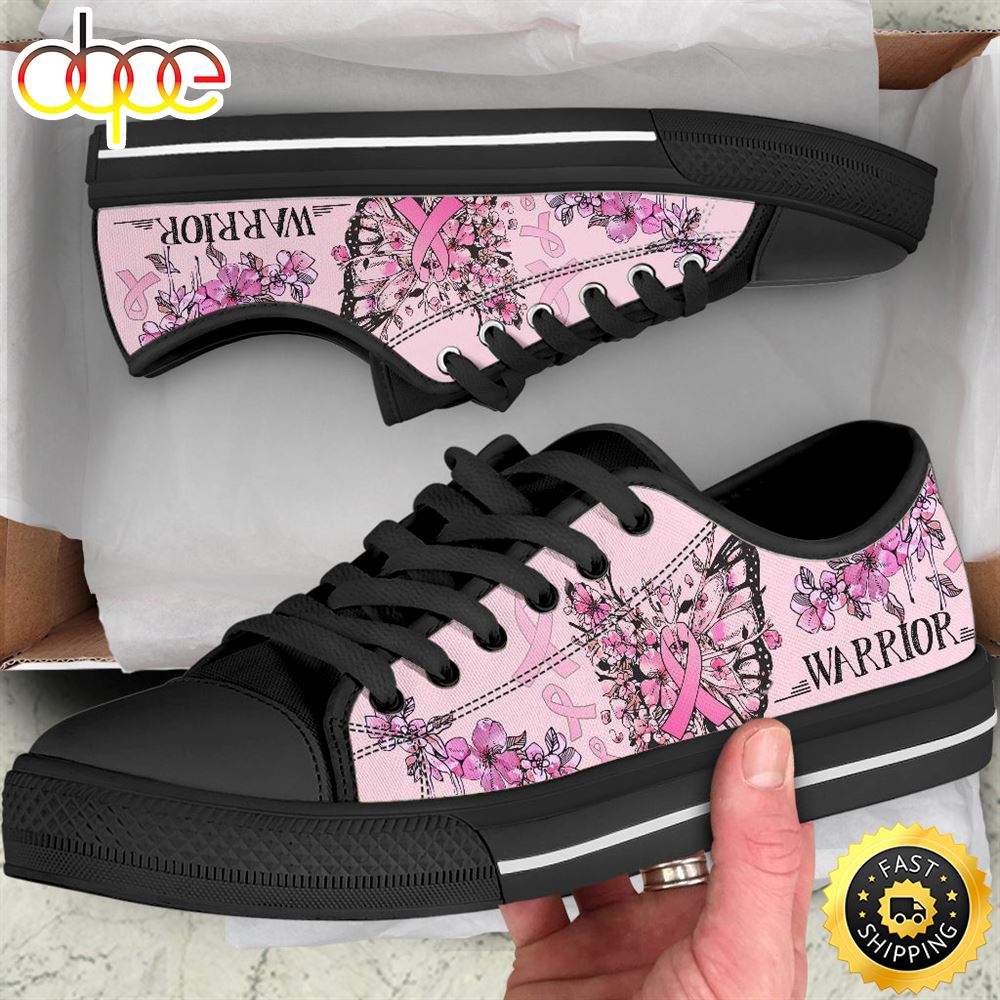 Sportswearmerch Breast Cancer Shoes Warrior Butterfly Flower Low Top Canvas Sneakers Shoes For Men And Women
