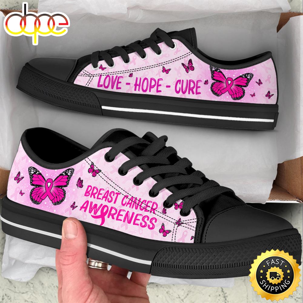 Sportswearmerch Breast Cancer Shoes With Butterfly Version Low Top Canvas Sneakers Shoes For Men And Women
