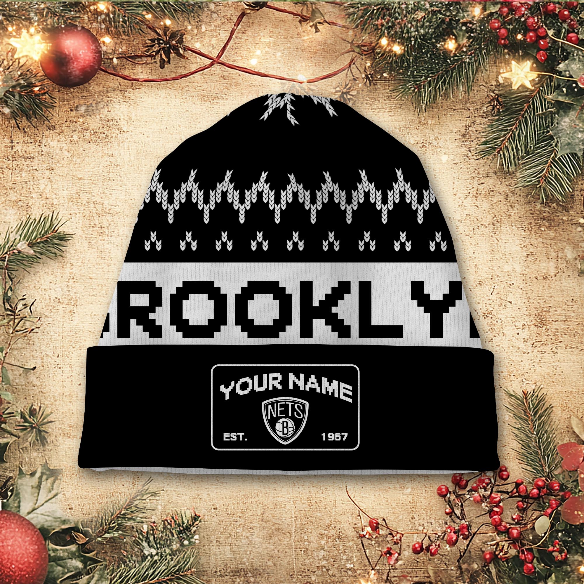 Sportswearmerch Brooklyn Nets NBA Christmas Beanie Hat For Fan