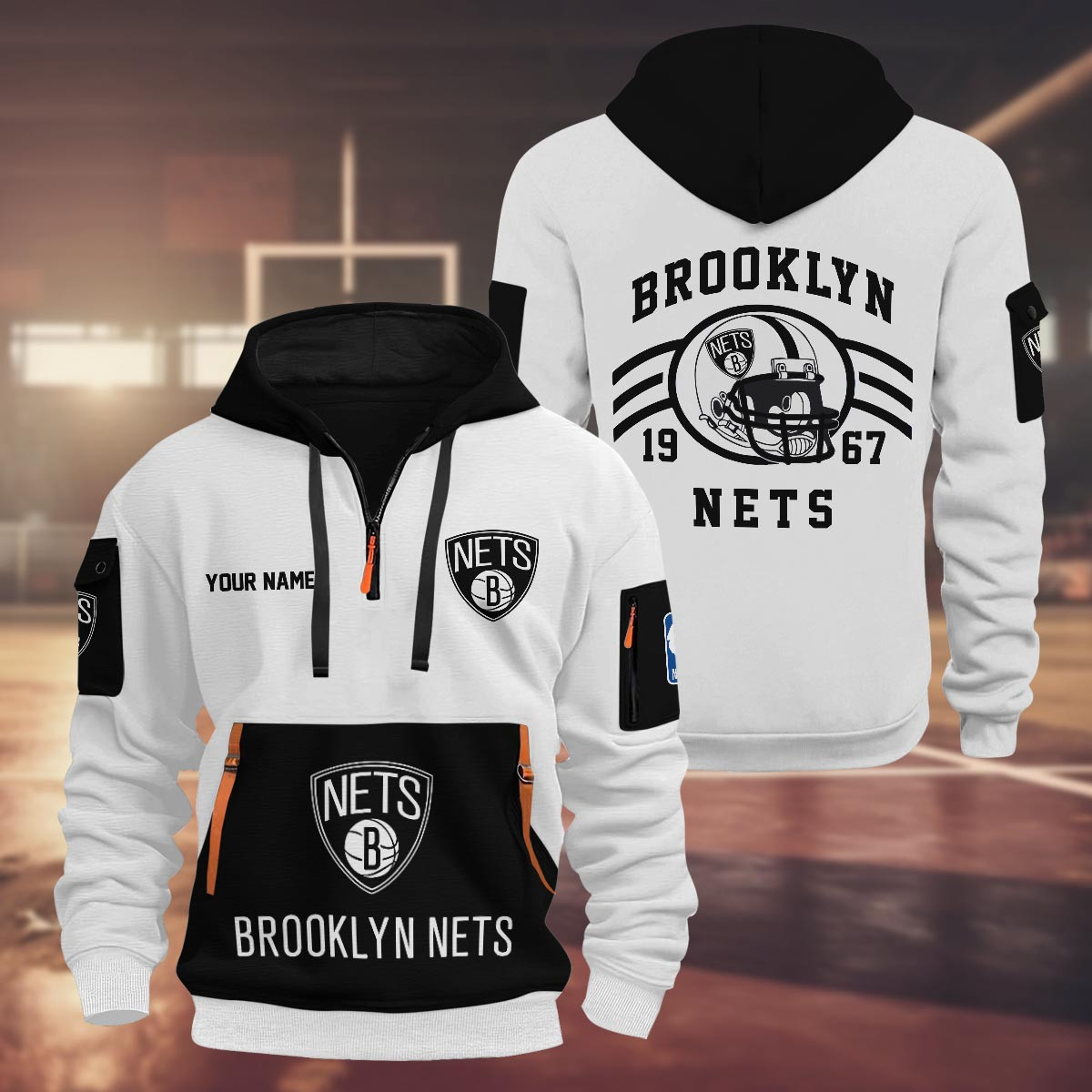 Sportswearmerch Brooklyn Nets NBA Half Zip Hoodie Personalized For Fan