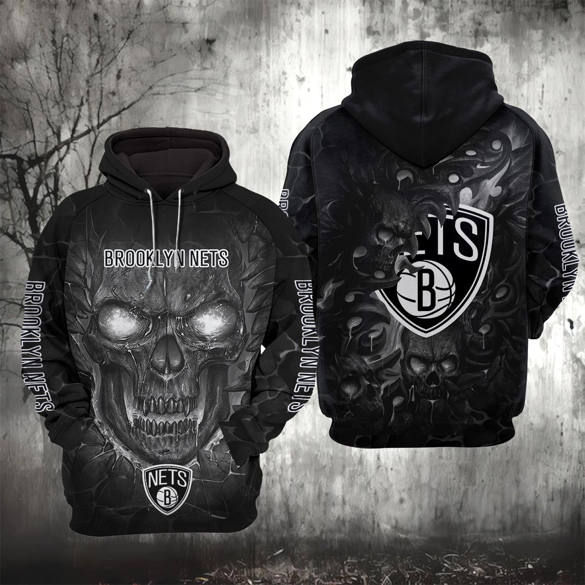 Sportswearmerch Brooklyn Nets NBA Lava Skull Hoodie For Fan
