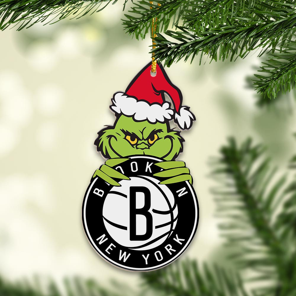 Sportswearmerch Brooklyn Nets NBA x Grinch Christmas Acrylic Ornament For Fans