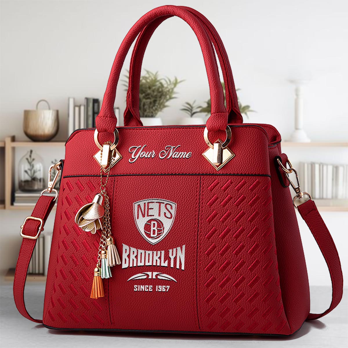 Sportswearmerch Brooklyn Nets NBA Zip Leather Handbag For Fan
