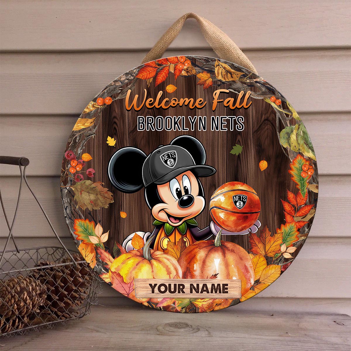 Sportswearmerch Brooklyn Nets NFL x Mickey Round Wooden Sign For Fan