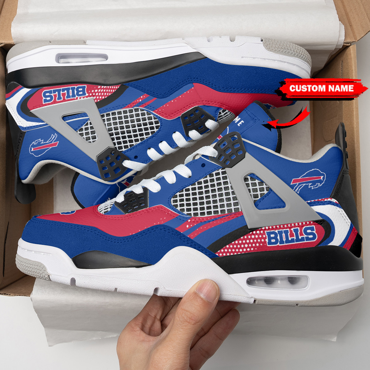 Sportswearmerch Buffalo Bills NFL Air Jordan 4 Sneaker AJ4 Sneakers Shoes For Men And Women