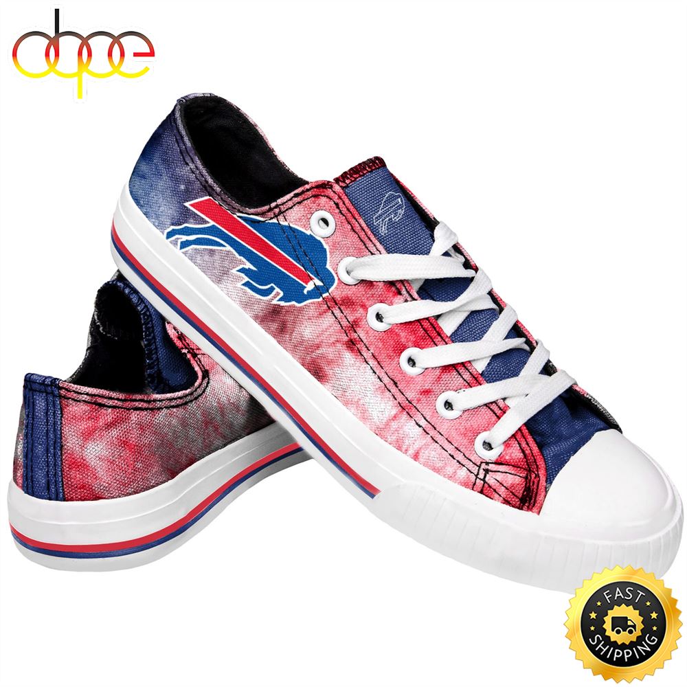 Sportswearmerch Buffalo Bills NFL FOCO Women's Big Logo Tie-Dye Low Top Canvas Sneakers Shoes For Men And Women