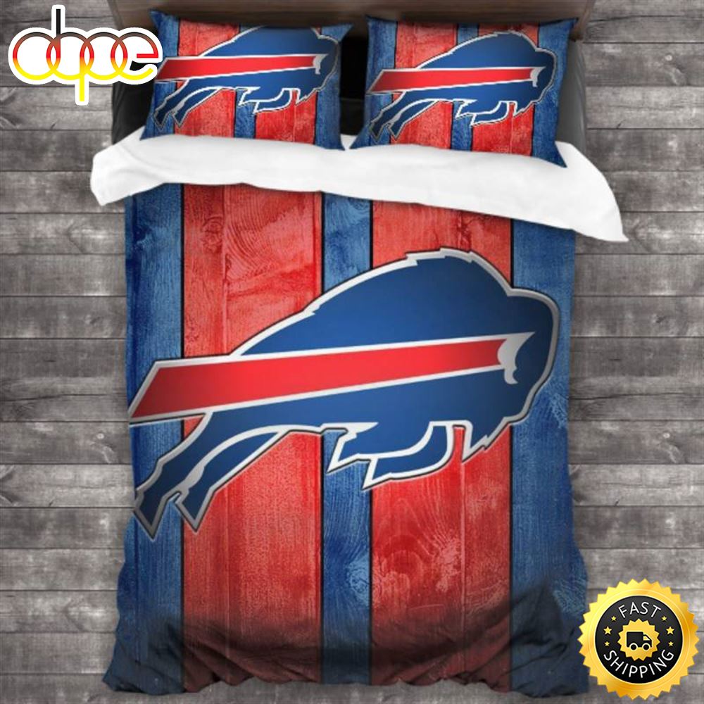 Sportswearmerch Buffalo Bills NFL Super Big Log Red Blue Bedding Set For Fan