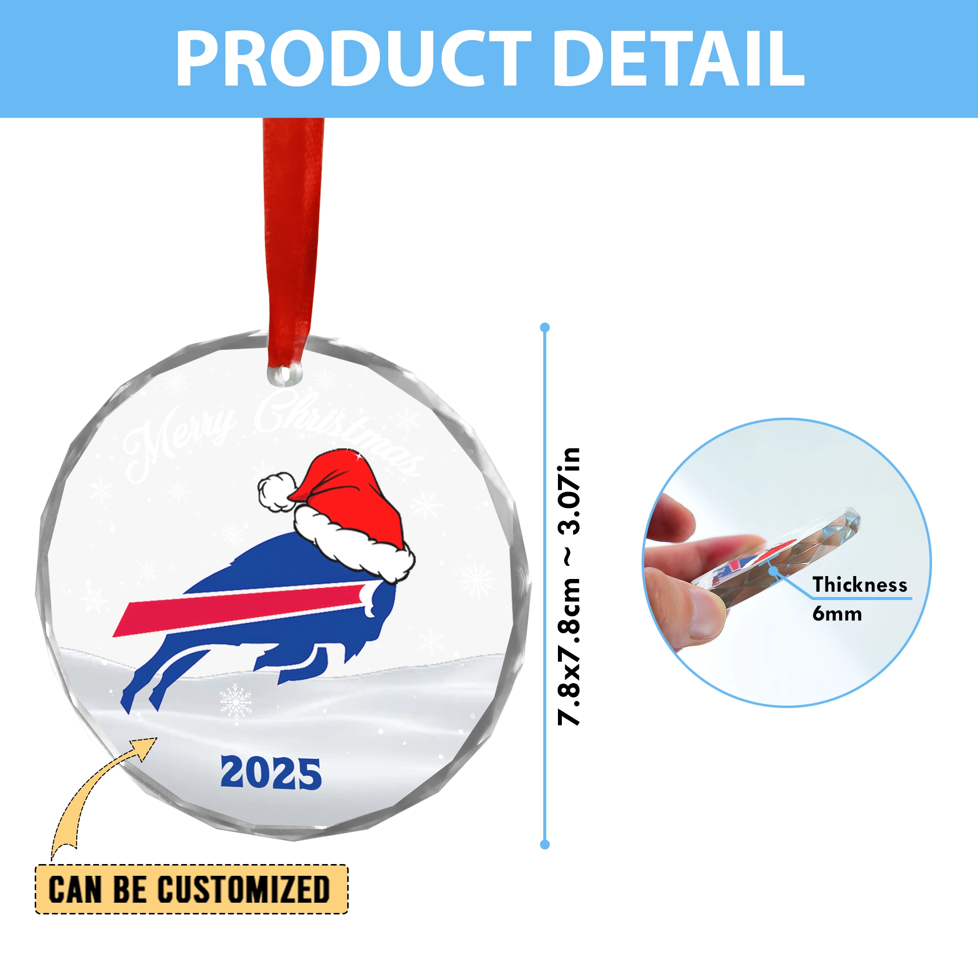 Sportswearmerch Buffalo Bills NFL x Christmas Glass Ornament Gift For Fan