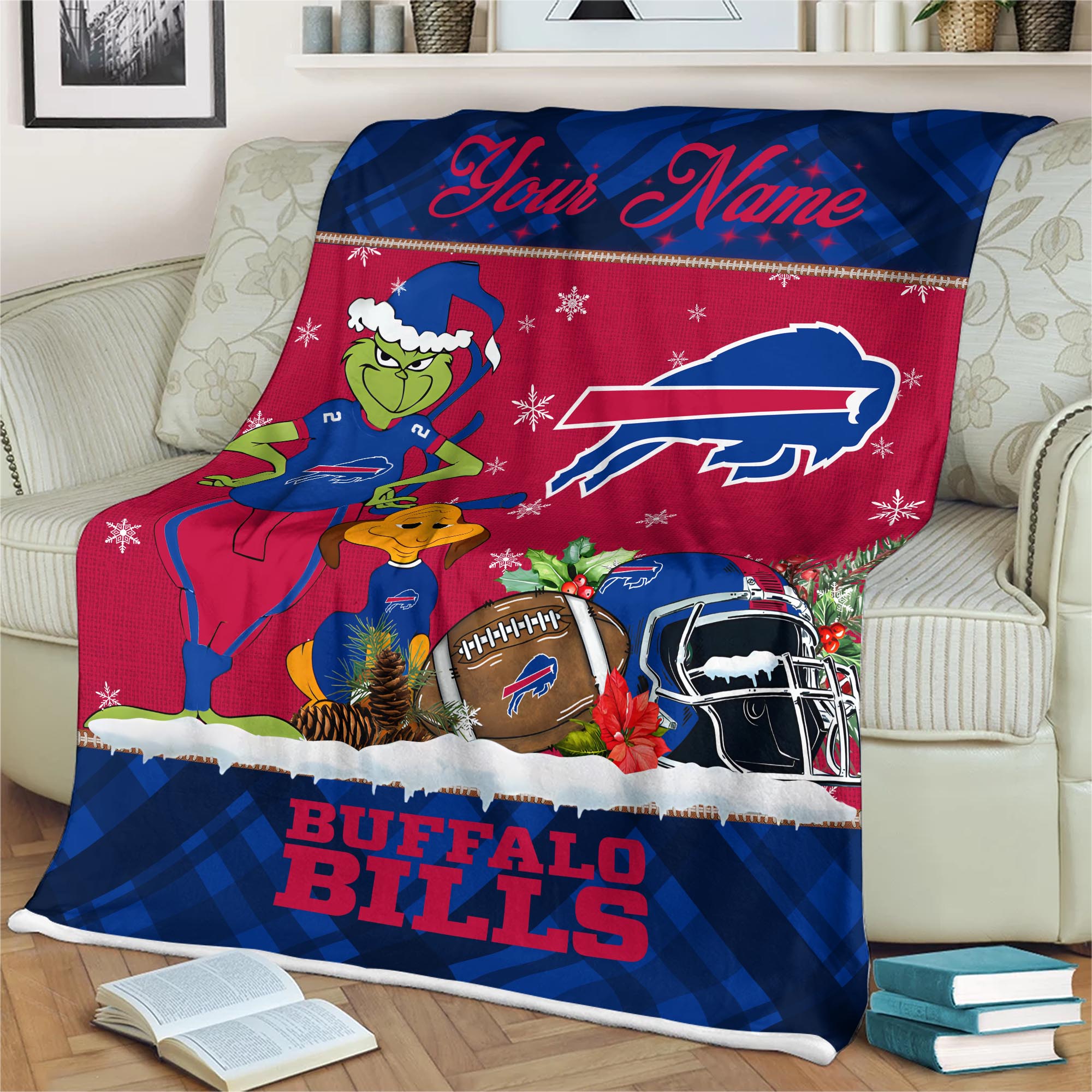 Sportswearmerch Buffalo Bills NFL x Grinch Christmas Fleece Blanket For Fan