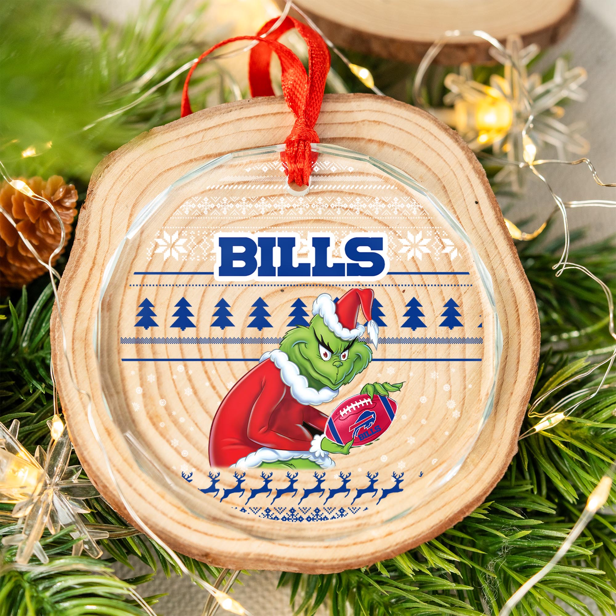 Sportswearmerch Buffalo Bills NFL x Grinch Christmas Glass Ornament For Fans