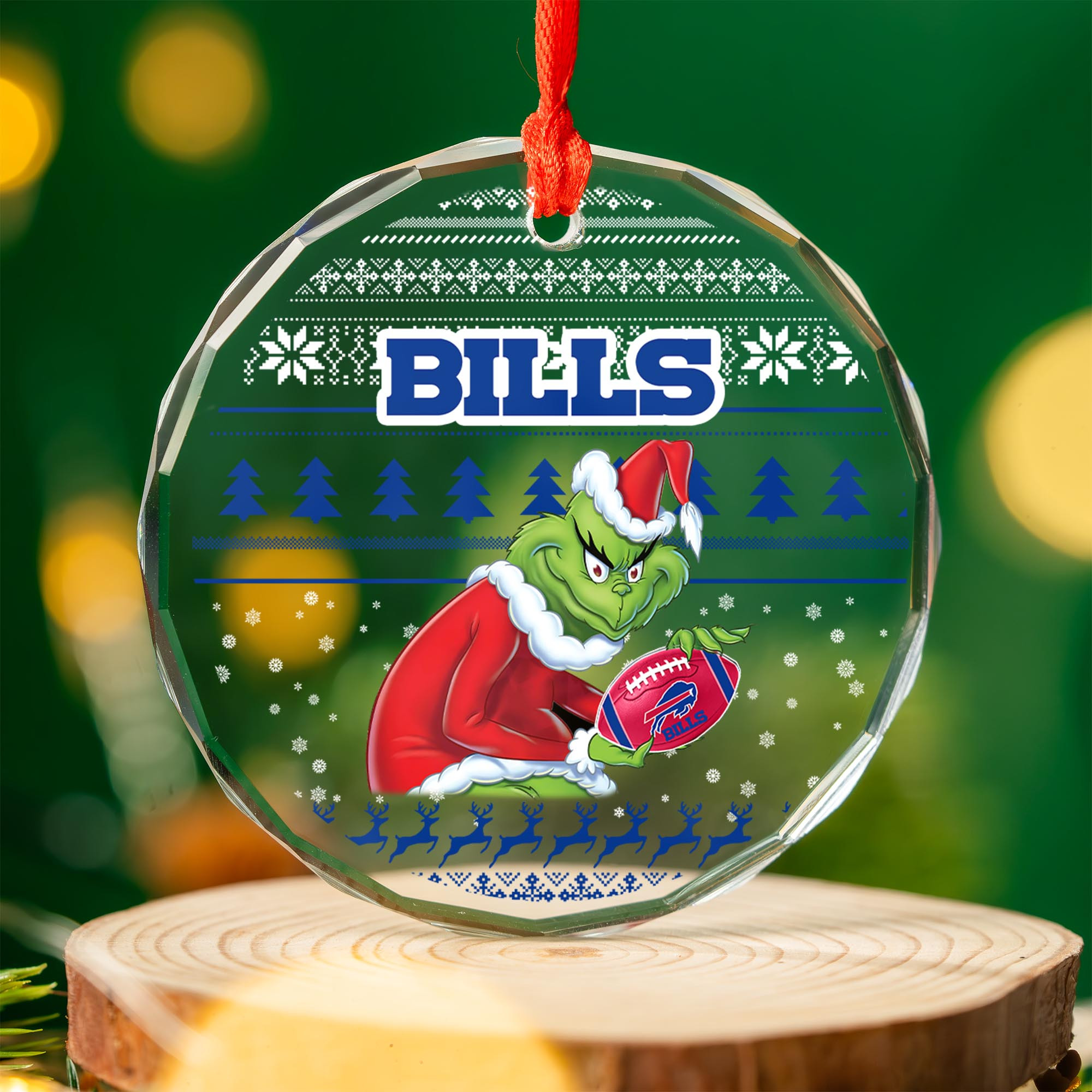 Sportswearmerch Buffalo Bills NFL x Grinch Christmas Glass Ornament For Fans