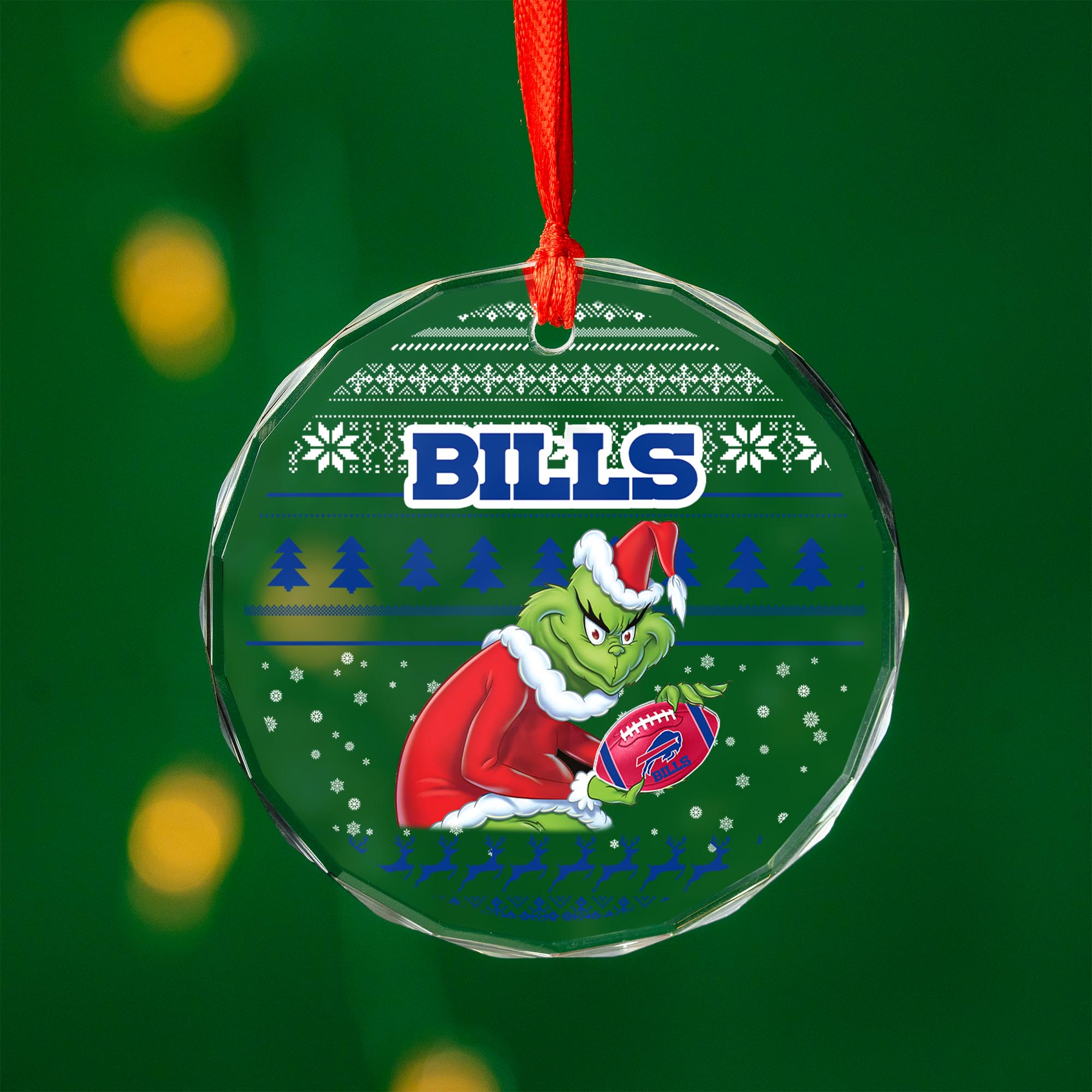 Sportswearmerch Buffalo Bills NFL x Grinch Christmas Glass Ornament For Fans
