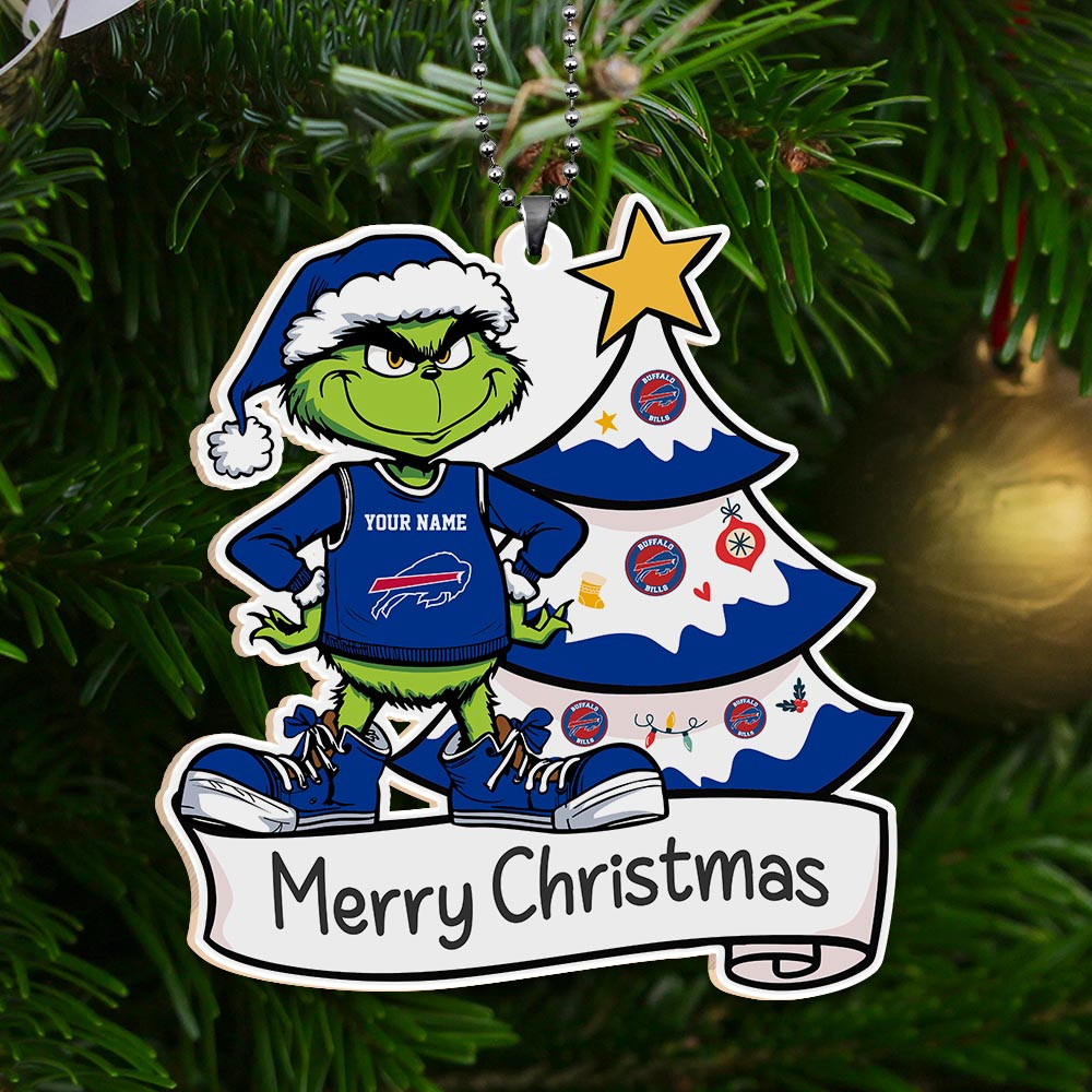 Sportswearmerch Buffalo Bills NFL x Grinch Merry Christmas Acrylic Ornament For Fans