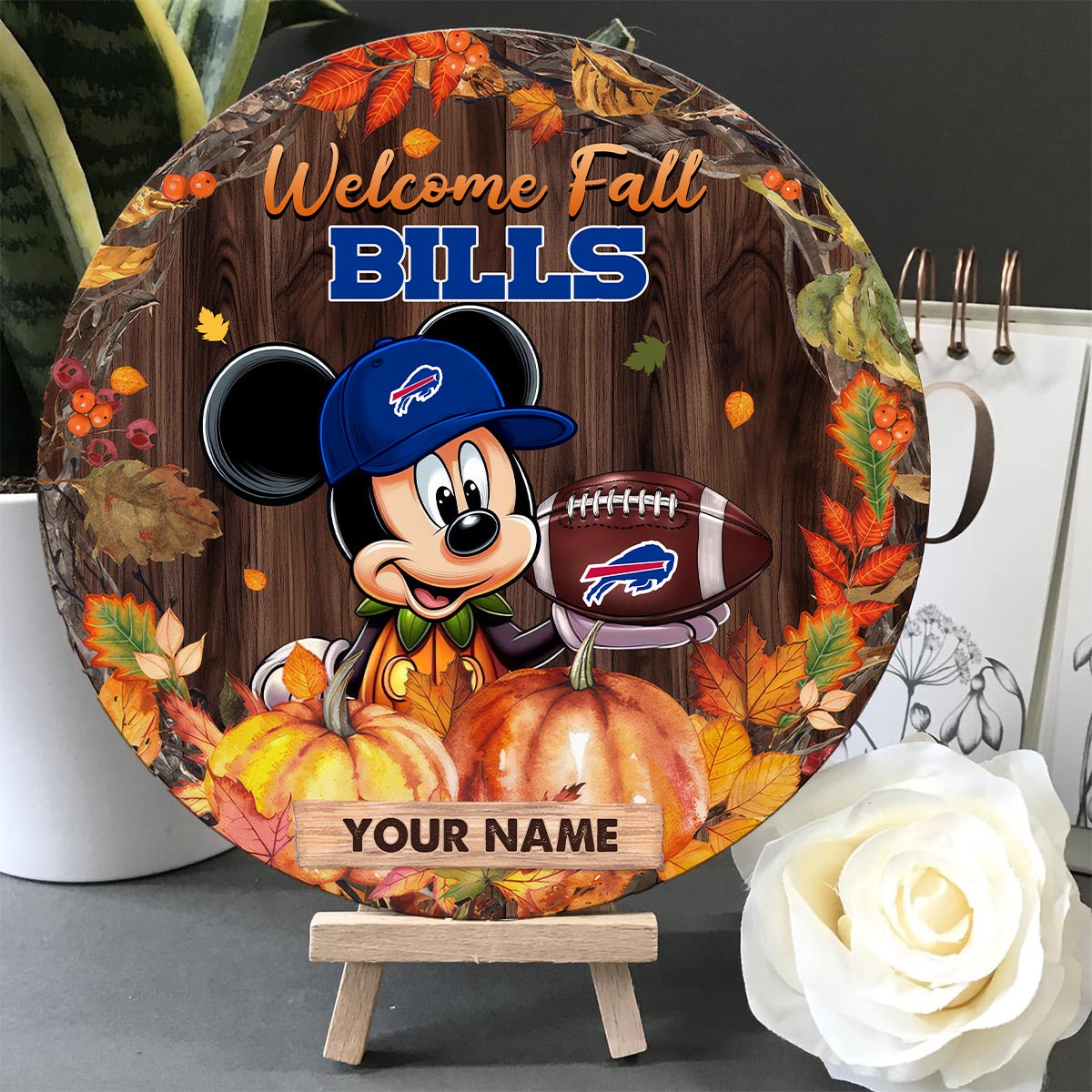 Sportswearmerch Buffalo Bills NFL x Mickey Round Wooden Sign For Fan